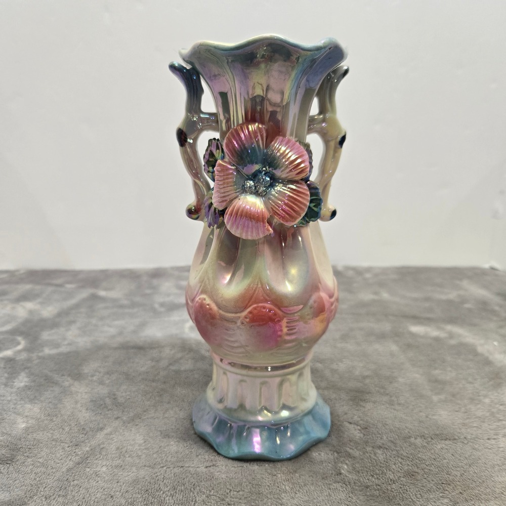 Greenbrier International Iridescent Lusterware Floral Vase Scalloped 847008